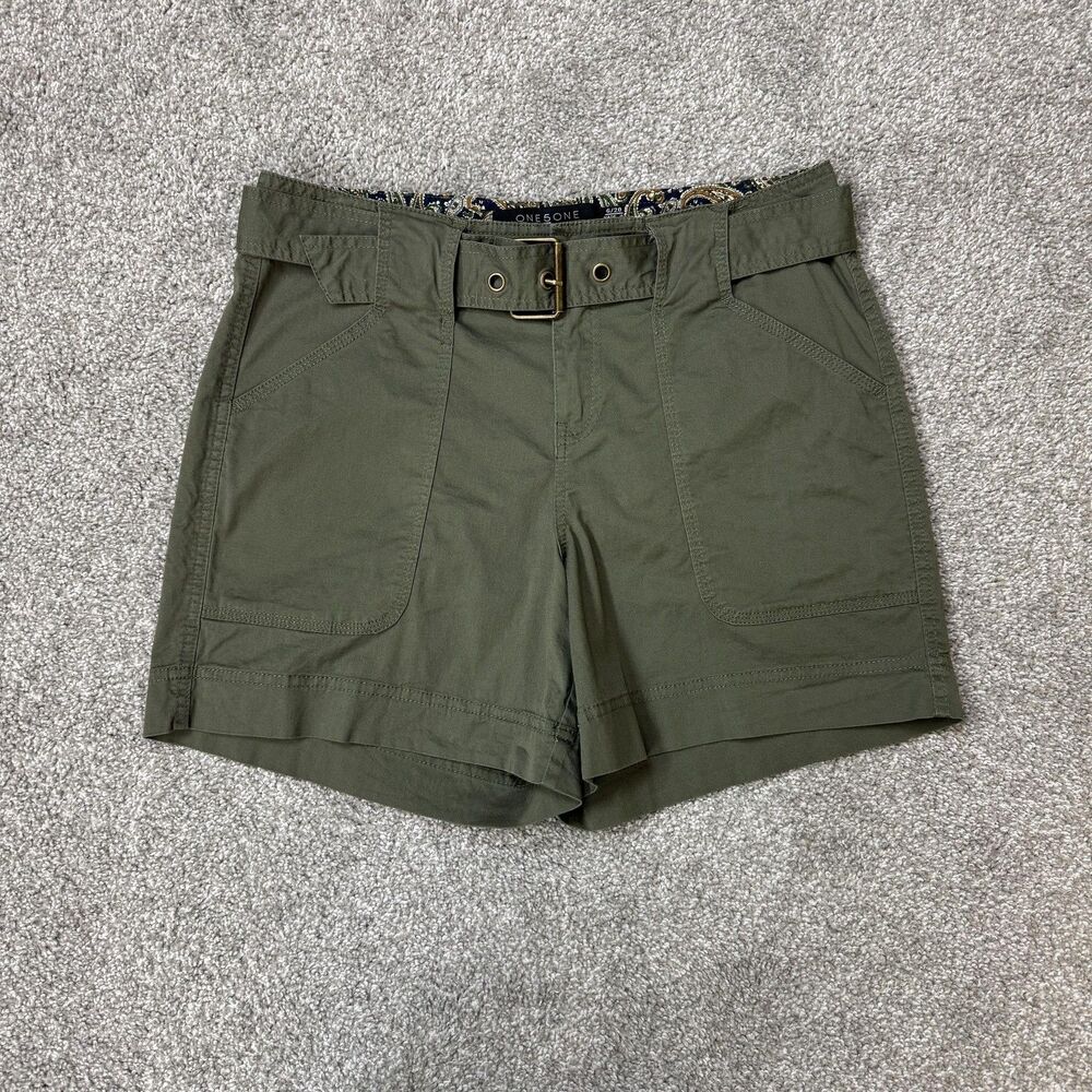 One 5 One Shorts Womens 6/28 Green Utility Twill Belted High Waist Summer Gorp